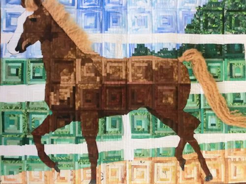 Paard ( logcabin techniek) 80 x 100 cm Geboorte quilt voor onze kleindochter ISA